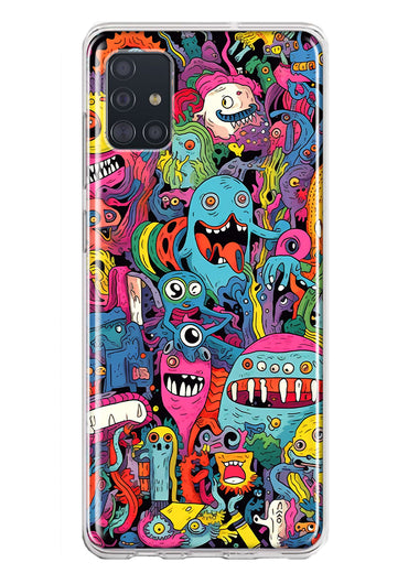 Samsung Galaxy A51 5G Psychedelic Trippy Happy Aliens Characters Hybrid Protective Phone Case Cover