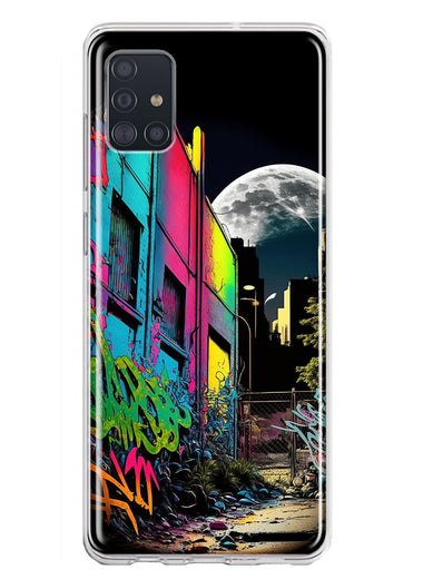 Samsung Galaxy A51 5G Urban City Full Moon Graffiti Painting Art Hybrid Protective Phone Case Cover