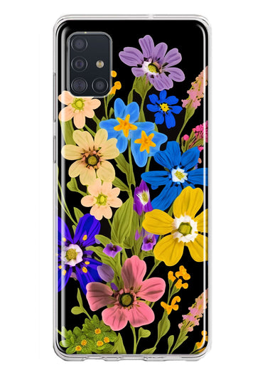Samsung Galaxy A51 5G Blue Yellow Vintage Spring Wild Flowers Floral Hybrid Protective Phone Case Cover