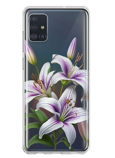 Samsung Galaxy A51 White Lavender Lily Purple Flowers Floral Hybrid Protective Phone Case Cover