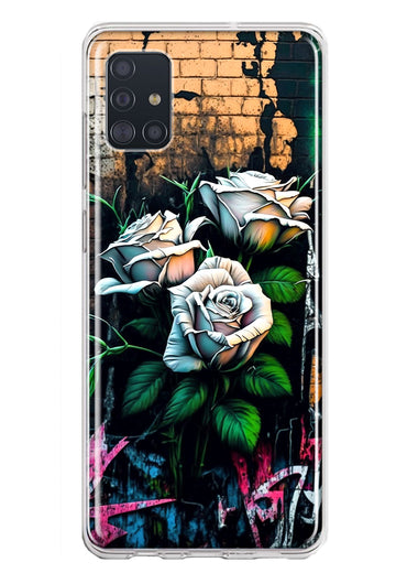 Samsung Galaxy A51 5G White Roses Graffiti Wall Art Painting Hybrid Protective Phone Case Cover