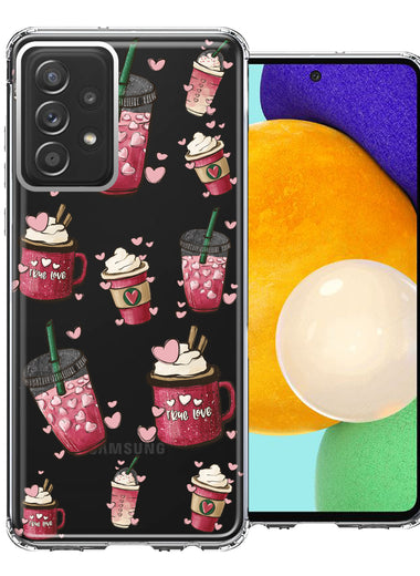Samsung Galaxy A52 Coffee Lover Valentine's Hearts Pink Drink Latte Double Layer Phone Case Cover