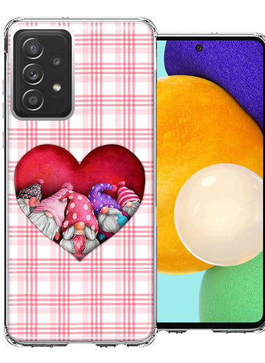 Samsung Galaxy A52 Valentine's Day Garden Gnomes Heart Love Pink Plaid Double Layer Phone Case Cover