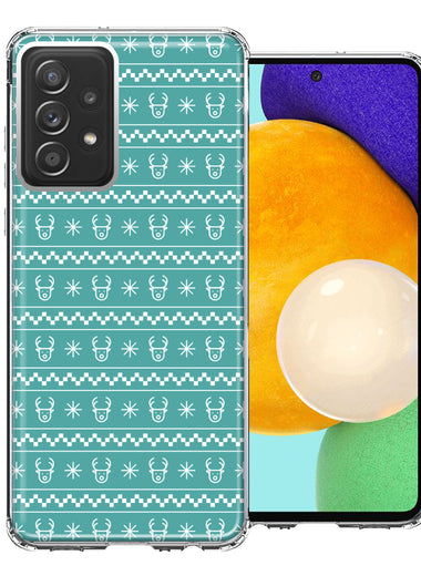 Samsung Galaxy A52 Teal Christmas Reindeer Pattern Design Double Layer Phone Case Cover