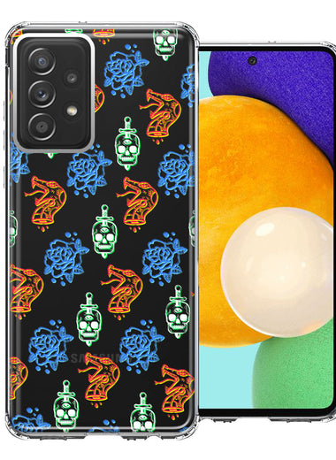 Samsung Galaxy A52 Snakes Skulls Roses Design Double Layer Phone Case Cover