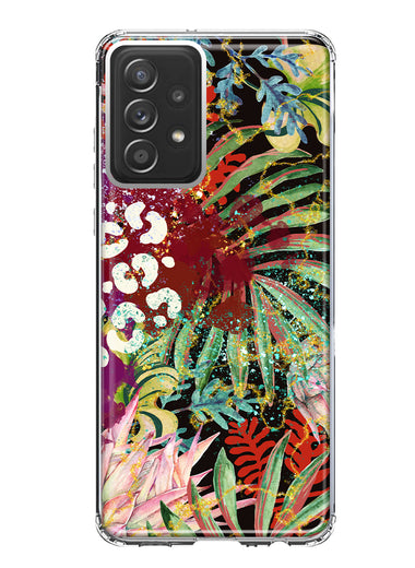 Samsung Galaxy A52 Leopard Tropical Flowers Vacation Dreams Hibiscus Floral Hybrid Protective Phone Case Cover