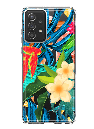 Samsung Galaxy A52 Blue Monstera Pothos Tropical Floral Summer Flowers Hybrid Protective Phone Case Cover