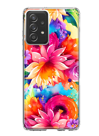 Samsung Galaxy A53 Watercolor Paint Summer Rainbow Flowers Bouquet Bloom Floral Hybrid Protective Phone Case Cover