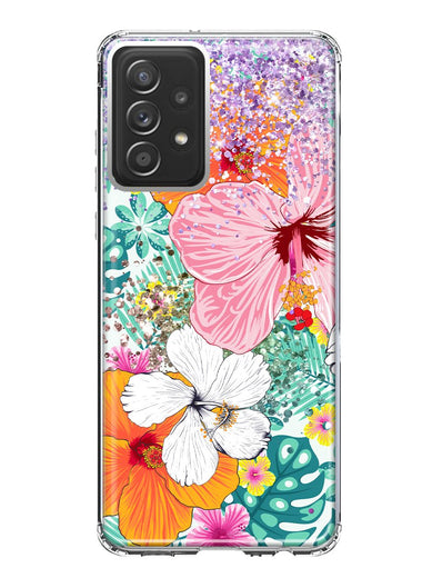 Samsung Galaxy A33 5G Hawaiian Vibes Hibiscus Flowers Monstera Vacation Summer Hybrid Protective Phone Case Cover