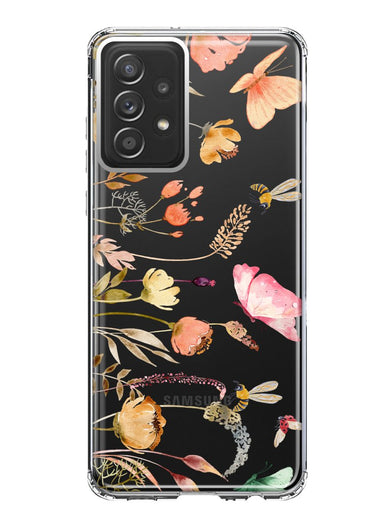 Samsung Galaxy A52 Peach Meadow Wildflowers Butterflies Bees Watercolor Floral Hybrid Protective Phone Case Cover