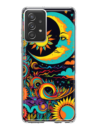 Samsung Galaxy A33 Neon Rainbow Psychedelic Indie Hippie Indie Moon Hybrid Protective Phone Case Cover
