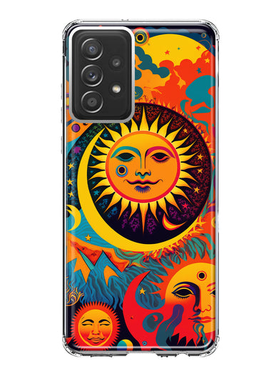 Samsung Galaxy A33 Neon Rainbow Psychedelic Indie Hippie Sun Moon Hybrid Protective Phone Case Cover