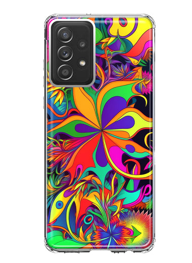 Samsung Galaxy A53 Neon Rainbow Psychedelic Hippie Wild Flowers Hybrid Protective Phone Case Cover