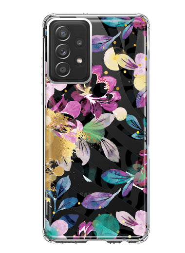 Samsung Galaxy A52 Zebra Stripes Tropical Flowers Purple Blue Summer Vibes Hybrid Protective Phone Case Cover