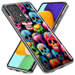 Samsung Galaxy A12 Halloween Spooky Colorful Day of the Dead Skulls Hybrid Protective Phone Case Cover
