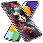 Samsung Galaxy A32 5G Halloween Spooky Colorful Day of the Dead Skull Girl Hybrid Protective Phone Case Cover