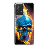 Samsung Galaxy A52 Blue Flaming Skull Burning Fire Double Layer Phone Case Cover