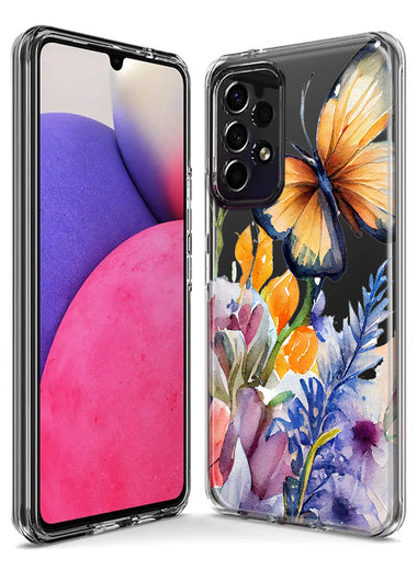 Samsung Galaxy A14 Spring Summer Flowers Butterfly Purple Blue Lilac Floral Hybrid Protective Phone Case Cover