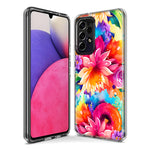 Samsung Galaxy J3 J337 Watercolor Paint Summer Rainbow Flowers Bouquet Bloom Floral Hybrid Protective Phone Case Cover