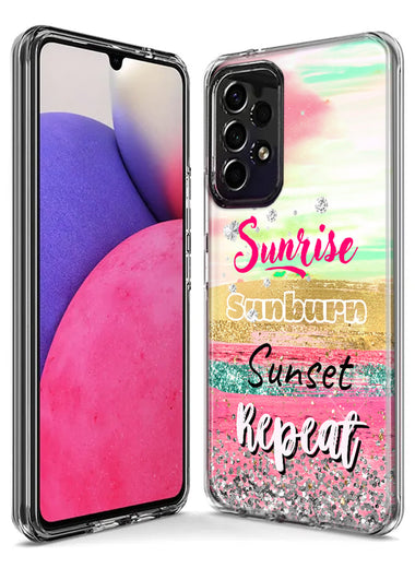 Samsung Galaxy A14 Summer Brush Strokes Sunrise Sunburn Sunset Repeat Hybrid Protective Phone Case Cover