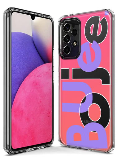 Samsung Galaxy A14 Pink Purple Clear Funny Text Quote Boujee Hybrid Protective Phone Case Cover