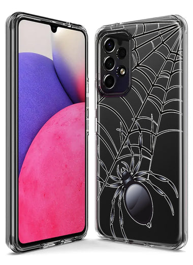 Samsung Galaxy A20 Creepy Black Spider Web Halloween Horror Spooky Hybrid Protective Phone Case Cover