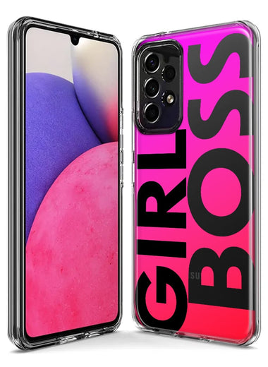 Samsung Galaxy J7 J737 Pink Clear Funny Text Quote Girl Boss Hybrid Protective Phone Case Cover