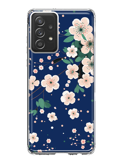 Samsung Galaxy A52 Kawaii Japanese Pink Cherry Blossom Navy Blue Hybrid Protective Phone Case Cover