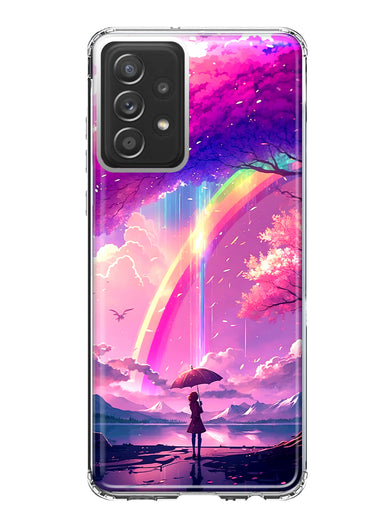 Samsung Galaxy A32 5G Kawaii Manga Pink Cherry Blossom Japanese Rainbow Girl Hybrid Protective Phone Case Cover