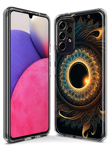 Samsung Galaxy A21 Mandala Geometry Abstract Eclipse Pattern Hybrid Protective Phone Case Cover