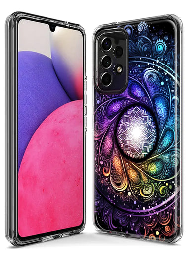 Samsung Galaxy A22 5G Mandala Geometry Abstract Galaxy Pattern Hybrid Protective Phone Case Cover