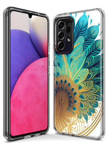 Samsung Galaxy A54 Mandala Geometry Abstract Peacock Feather Pattern Hybrid Protective Phone Case Cover