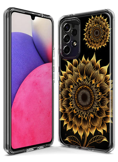 Samsung Galaxy A13 Mandala Geometry Abstract Sunflowers Pattern Hybrid Protective Phone Case Cover