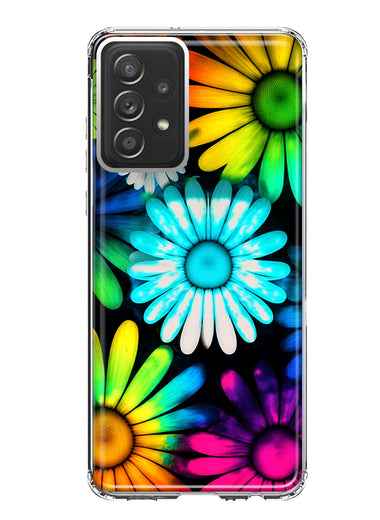 Samsung Galaxy A52 Neon Rainbow Daisy Glow Colorful Daisies Baby Blue Pink Yellow White Double Layer Phone Case Cover