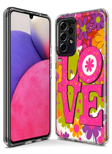 Samsung Galaxy A54 Pink Daisy Love Graffiti Painting Art Hybrid Protective Phone Case Cover