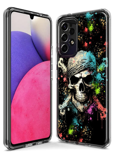Samsung Galaxy J7 J737 Fantasy Paint Splash Pirate Skull Hybrid Protective Phone Case Cover