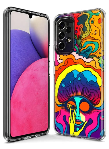 Samsung Galaxy A12 Neon Rainbow Psychedelic Trippy Hippie Big Brain Hybrid Protective Phone Case Cover