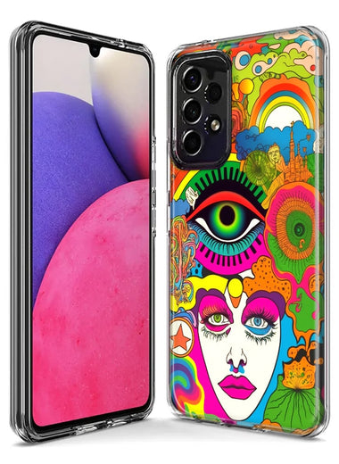 Samsung Galaxy A02 Neon Rainbow Psychedelic Trippy Hippie DaydreamHybrid Protective Phone Case Cover