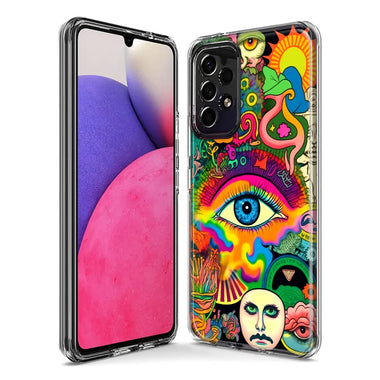 Samsung Galaxy Z Fold 4 Neon Rainbow Psychedelic Trippy Hippie Multiple Eyes Hybrid Protective Phone Case Cover