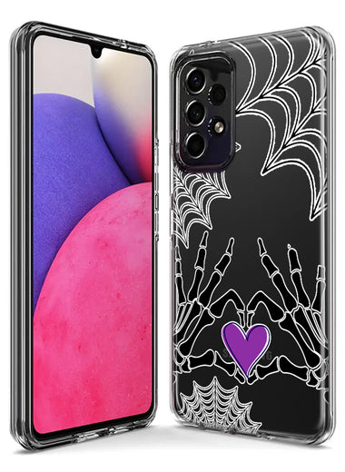 Samsung Galaxy A32 5G Halloween Skeleton Heart Hands Spooky Spider Web Hybrid Protective Phone Case Cover