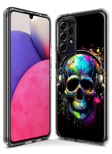 Samsung Galaxy A14 Fantasy Skull Headphone Colorful Pop Art Hybrid Protective Phone Case Cover