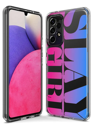 LG Aristo 5 Pink Blue Clear Funny Text Quote Slay Girl Hybrid Protective Phone Case Cover