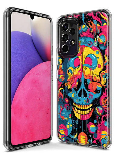 Samsung Galaxy A01 Psychedelic Trippy Death Skull Pop Art Hybrid Protective Phone Case Cover