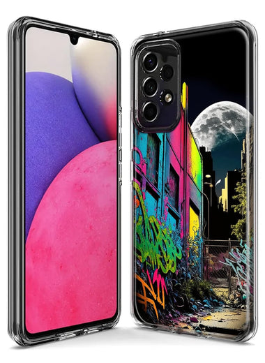 Samsung Galaxy A21 Urban City Full Moon Graffiti Painting Art Hybrid Protective Phone Case Cover