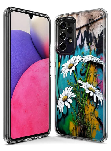 Samsung Galaxy A32 5G White Daisies Graffiti Wall Art Painting Hybrid Protective Phone Case Cover