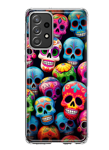 Samsung Galaxy A32 5G Halloween Spooky Colorful Day of the Dead Skulls Hybrid Protective Phone Case Cover