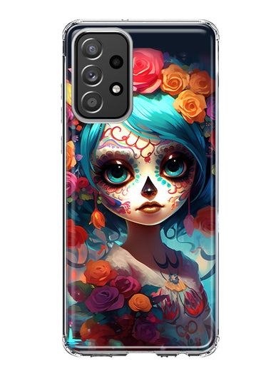 Samsung Galaxy A32 5G Halloween Spooky Colorful Day of the Dead Skull Girl Hybrid Protective Phone Case Cover