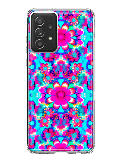 Samsung Galaxy A53 Pink Blue Vintage Hippie Tie Dye Flowers Hybrid Protective Phone Case Cover