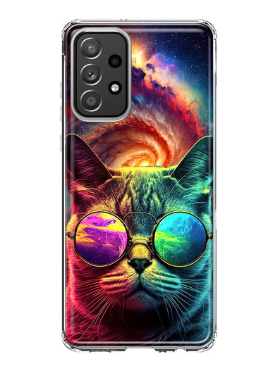 Samsung Galaxy A52 Neon Rainbow Galaxy Cat Hybrid Protective Phone Case Cover