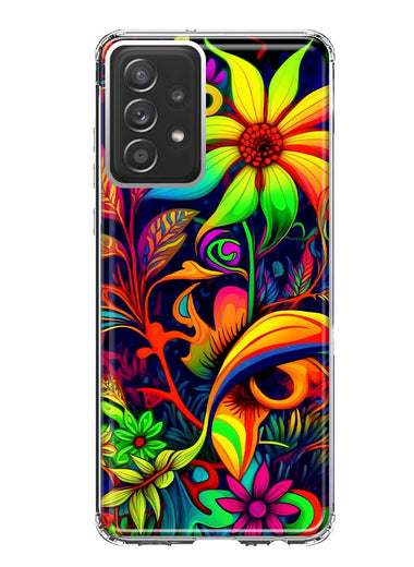 Samsung Galaxy A53 Neon Rainbow Psychedelic Trippy Hippie Daisy Flowers Hybrid Protective Phone Case Cover